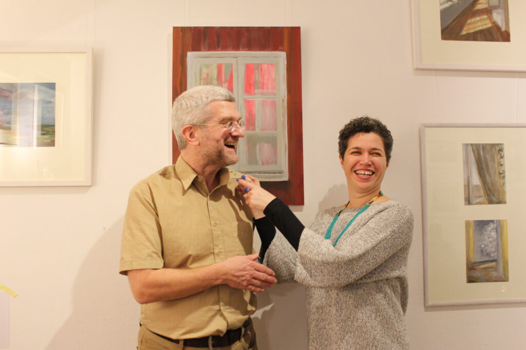 Jochen Uhländer und Evelyne Leandro während der Abschiedsfeier in der Waschküche