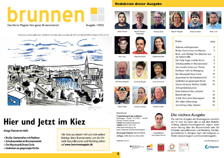 Umschlagbild des Kiezmagazins "brunnen", Ausgabe Frühling 2025