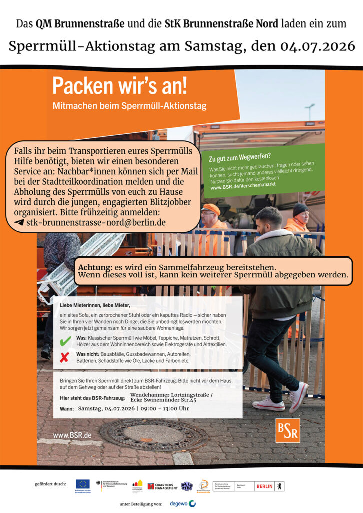 Plakat zum Sperrmüll-Aktionstag im Brunnenviertel, Juli 2026